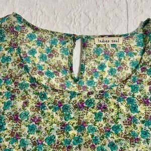 Indigo Soul Floral Blouse - Teal, Purple, Green